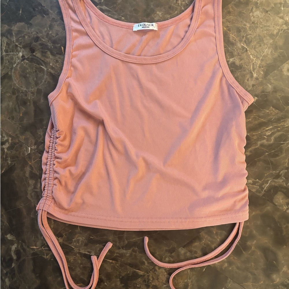 Ekouaer Rose Mauve Ruched Tank Top